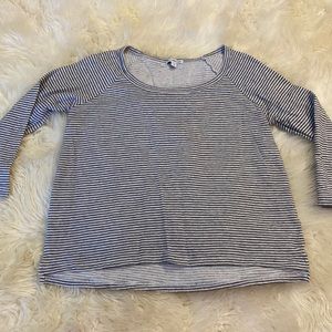 James Perse 3/L Boat Neck Striped Top Blue White Casual Long Sleeve